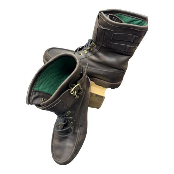 Polo Ralph Lauren 13 D Wolcott Buckle Brown Leather Biker Boots Outdoor Active - Picture 1 of 13